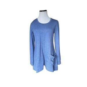 Logo By Lori Goldstein Womens Tunic Top Shirt Size XS Blue Long Sleeve Pocket